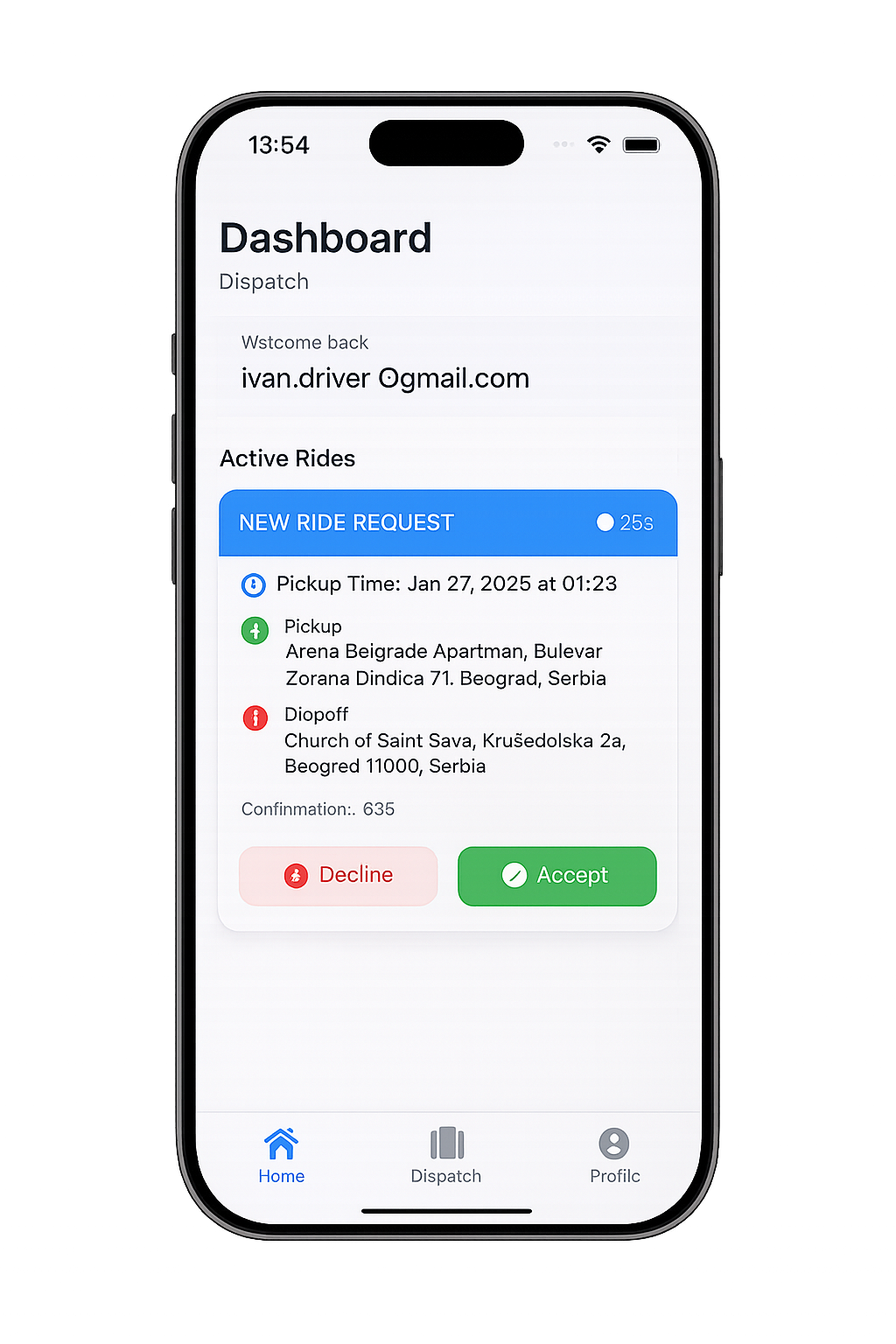 Chauffeur app - accept ride request